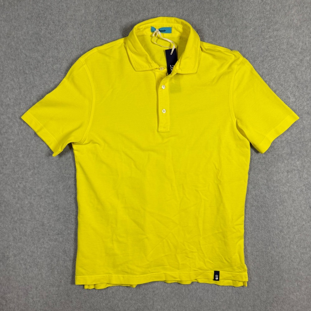 Drumohr Mens Neon Yellow Pique Cotton Polo Shirt Made in Italy Size L NWT $198